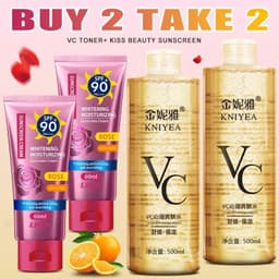 【BUY 2 TAKE 2】500ml Vitamin C Toner Whitening Orange Peeling Toner+ Sunscreen Cream SPF 90 High Prot